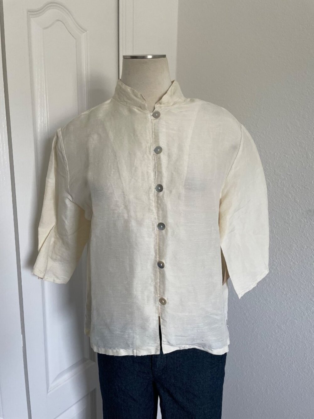 Deadstock Vintage Bryn Walker "Shanghai" Hemp-Silk Top in Cream Women’s Size M